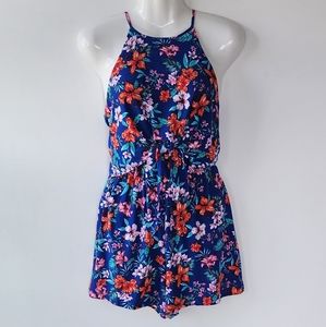No Comment NY LA Blue Tropical Floral Short romper Size S